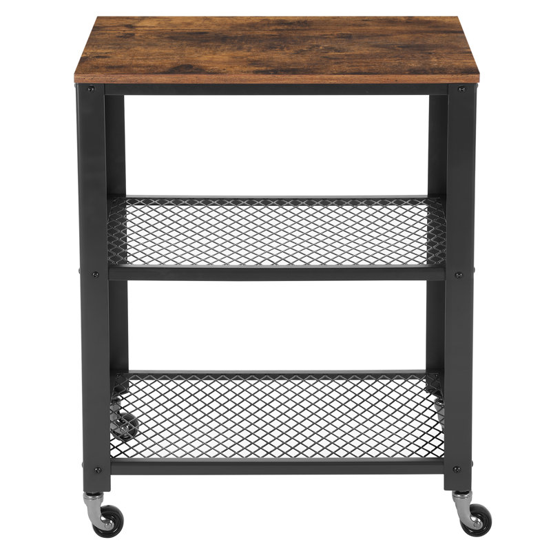 Rustic Brown and Black 3-Tier Industrial Serving Cart with Storage