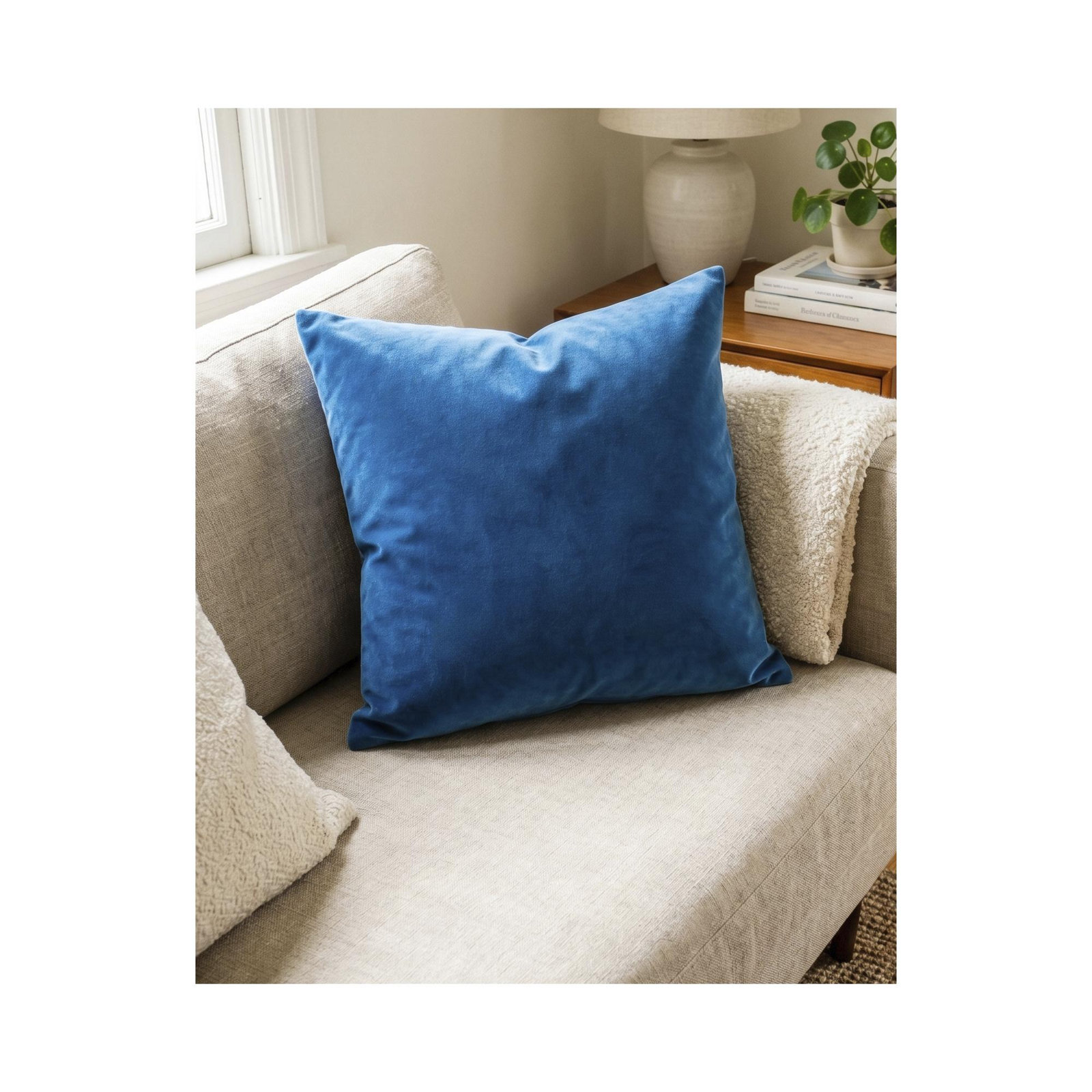 Denny Velvet Throw Pillow , Square 20", Gray, Polyester