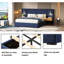 Lit confortable grand format - Revêtement en velours, accent bleu rétro moderne avec tête de lit verticale à l'ombre