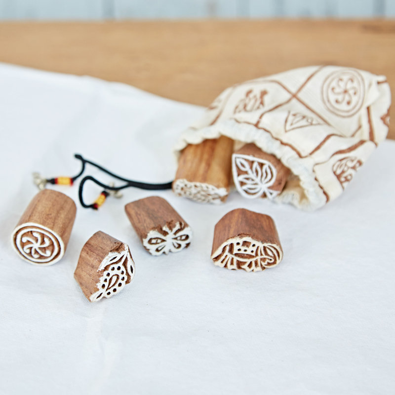 Six Assorted Design Wooden Printing Blocks