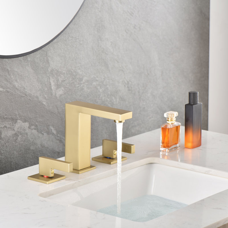 SUMERAIN Widespread Bathroom Faucet 8 Inch 2 Handle Vintage Basin Faucet 3 Hole Vanity Faucet, Brushed Gold, Brushed Gold
