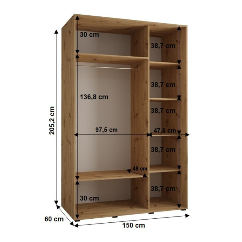 Darivs 3 Door Manufactured Wood Wardrobe, Oak Artisan