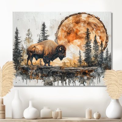 American Bison Into The Prairies II - Modern Metal Art Print, Bison Metal Wall Art