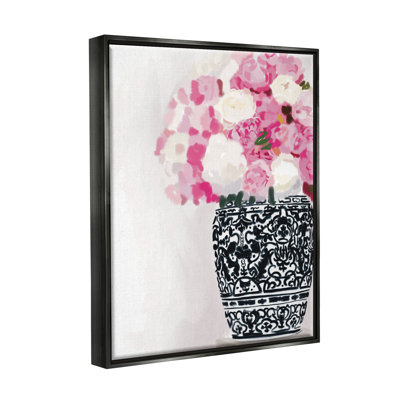 «Soft Soft Carnation Blooms Ornate Ornerate Pot Vase» par Amelia Noyes - peinture sur toile à cadre flottant