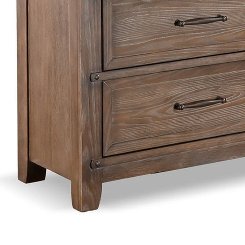 Commode Merry, 8 tiroirs, bois massif brun, métal bronze