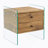 Double-drawer bedside table. The board surface is MDF with wood grain sticker, and both sides are transparent tempered glass. The design is simple and elegant, with excellent storage functions.