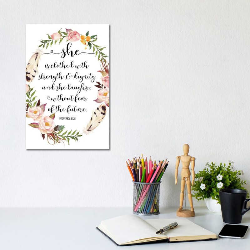 She Is Clothed With Strength And Dignity, And She Laugh, Proverbs 31:25 - Print on Canvas, 20.32 cm H x 30.48 cm W