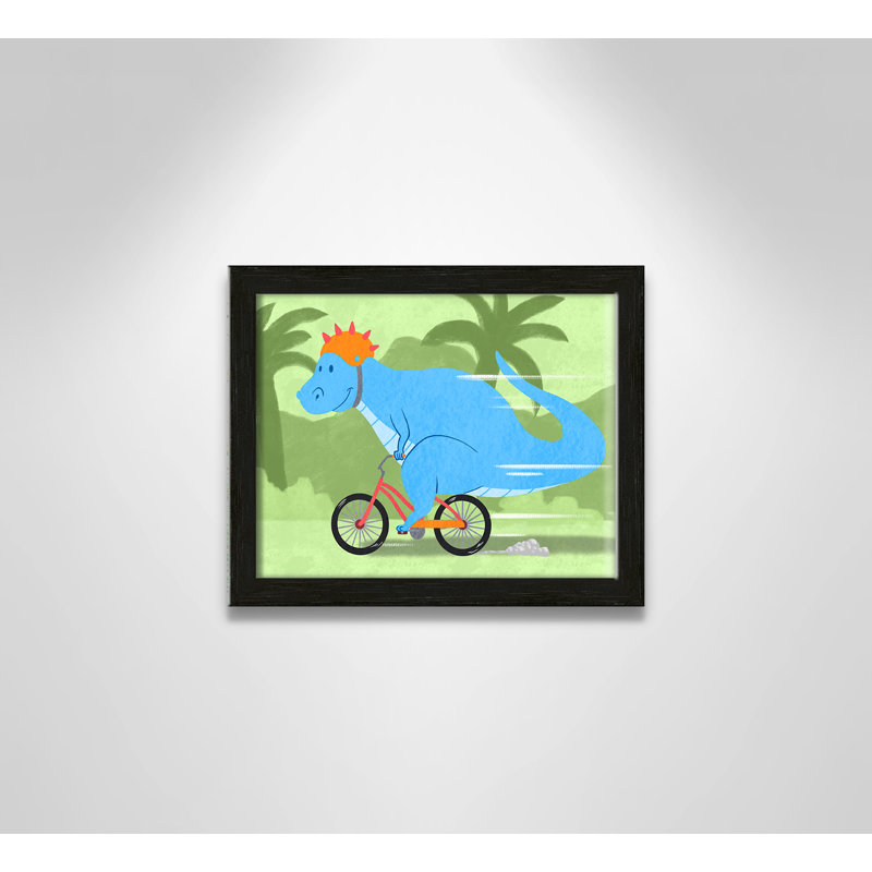 «Riding Dino 1», impression sur papier, H 24,5 po x l 34,5 po x P 1,18 po, Encadré de boîte à grain de bois noir
