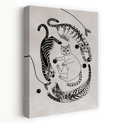 Playful Feline Patterns Abstract Contemporary Modern Cat Nature Wall Art Print 1 Piece Wrapped Canvas Wall Art