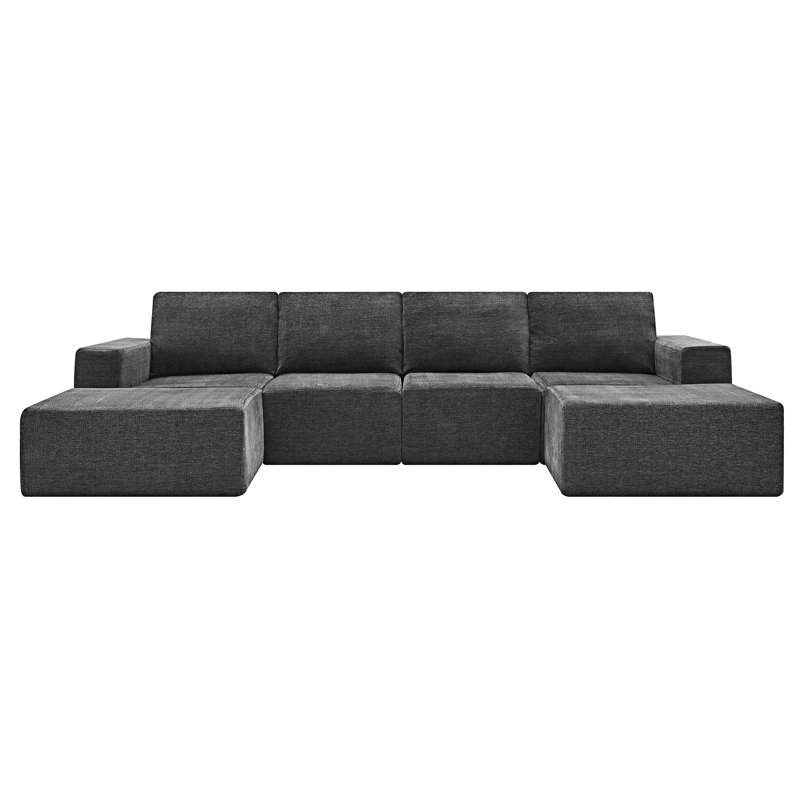 Modular U Shaped Sectional Sofa With Ottomans, Dark Gray