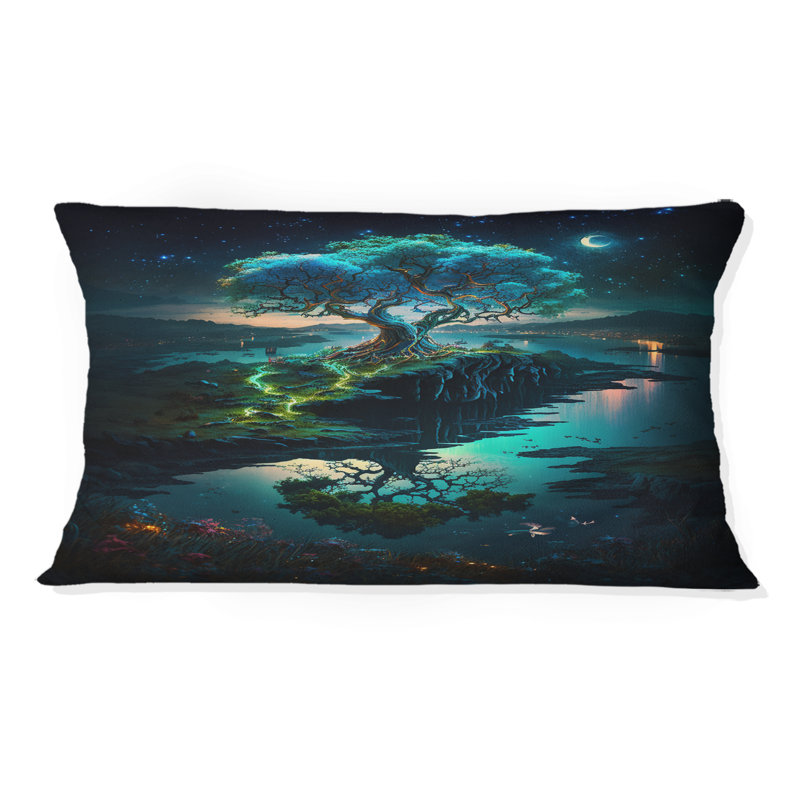 Coussin Neon Tree On Coastline At Dark
