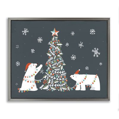 Ours polaires avec arbre de Noël, art mural sur toile par Irene Chan