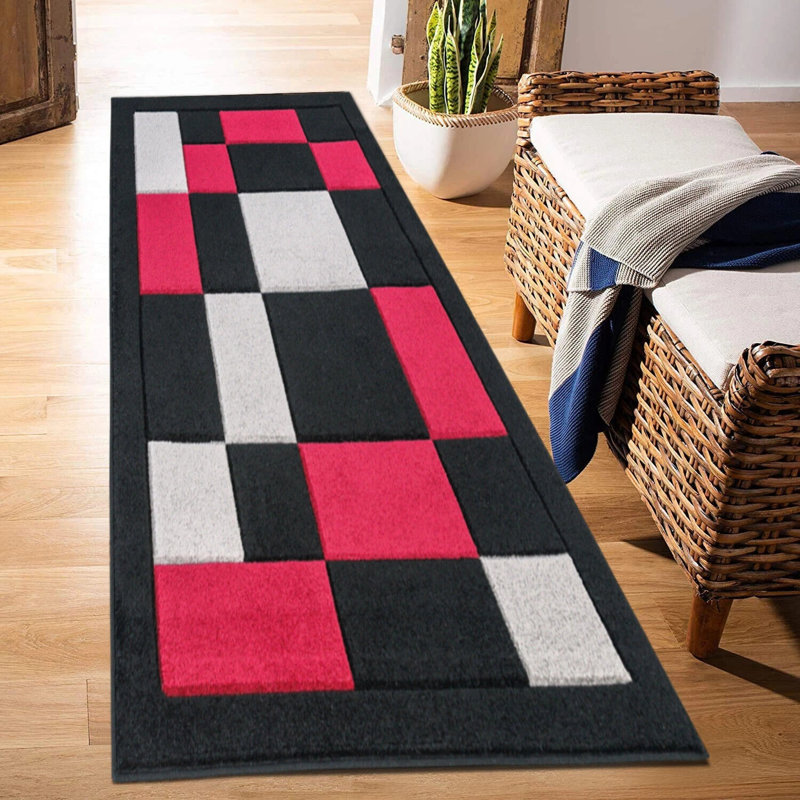 Havana Geometric Black Red Large Rugs – Modern Living Room Carpet, Bedroom & Hallway Runner | Soft, Non-Shedding, Stain Resistant Floor Mat