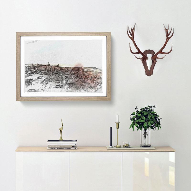 San Francisco California Skyline in Abstract - Picture Frame Graphic Art Print, Oak, 60cm H x 91cm W x 2cm D