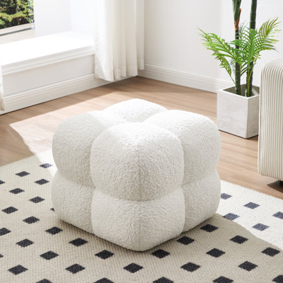 Robertas 53cm Wide Modern Upholstered Tufted Square Ottoman Footstool Accent Stool for Living Room Bedroom