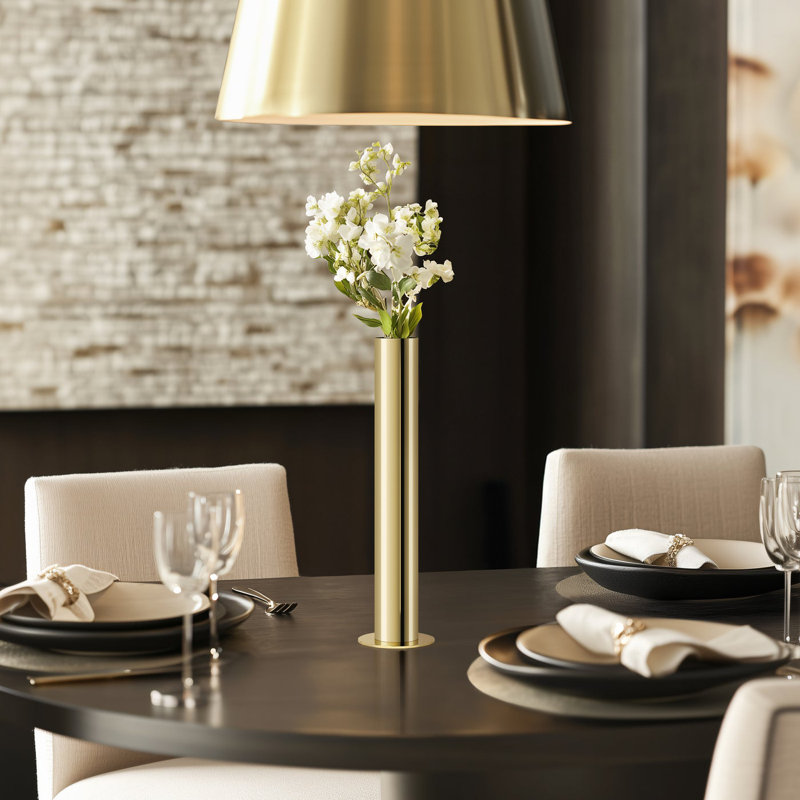 14" Gold Stainless Steel Reflective Pipe Vase, Gold, 14 inch