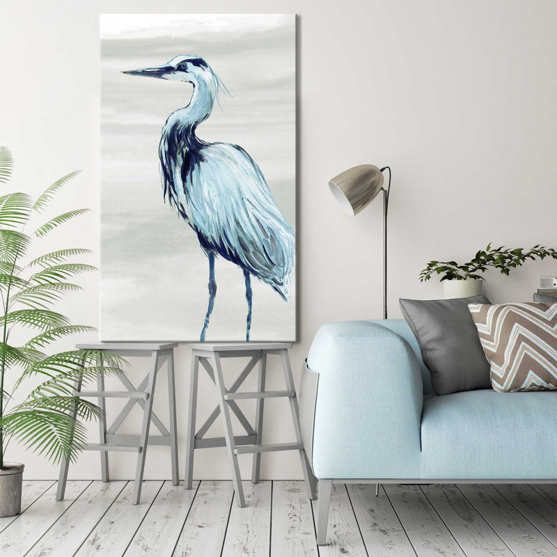 By the Sea Crane II - Peinture, Toile tendue, H 60 po x l 36 po x P 1,5 po