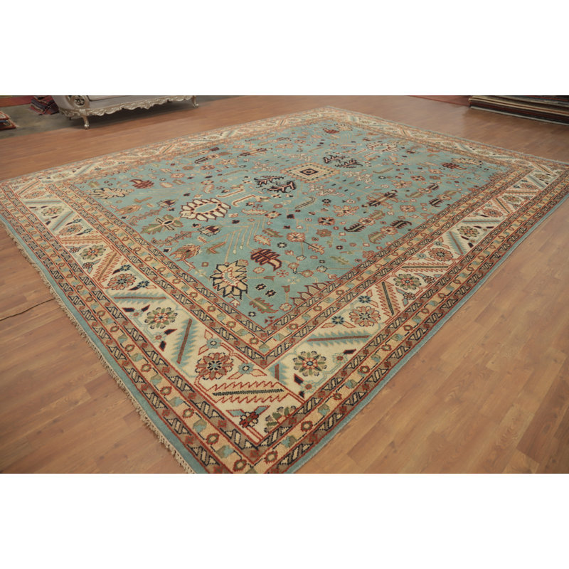 Tapis transitionnel bleu clair clair fait à la main Oushak 12 x 15