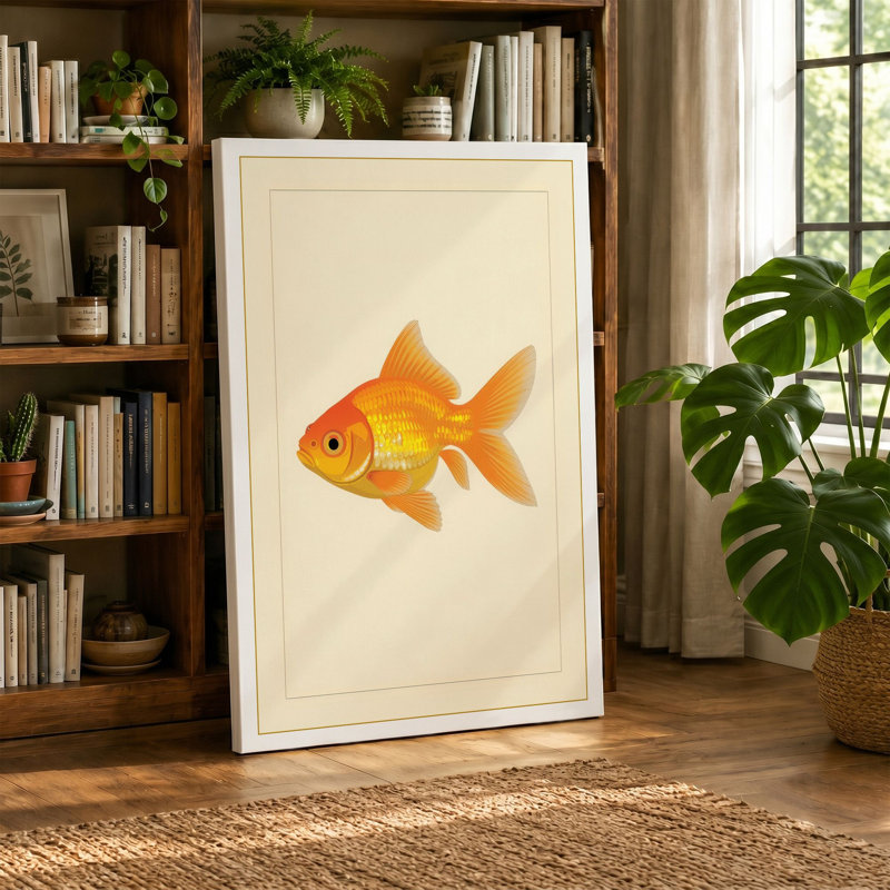 Single Goldfish Study Botanical - Wrapped Canvas, 18x12 - 45.7 x 30.5 cm, Sage Border