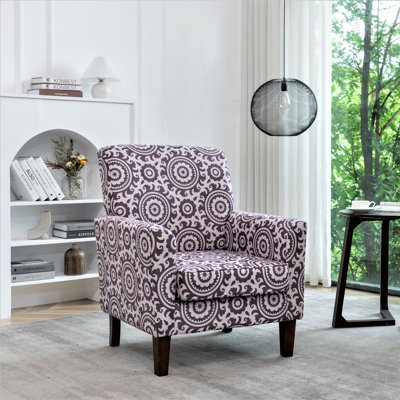 Chaise avec accoudoirs en mélange de polyester à motifs, structure en bois de bouleau massif avec pieds fuselés bruns, chaise d'appoint rembourrée de mousse avec garniture pour le bureau du salon