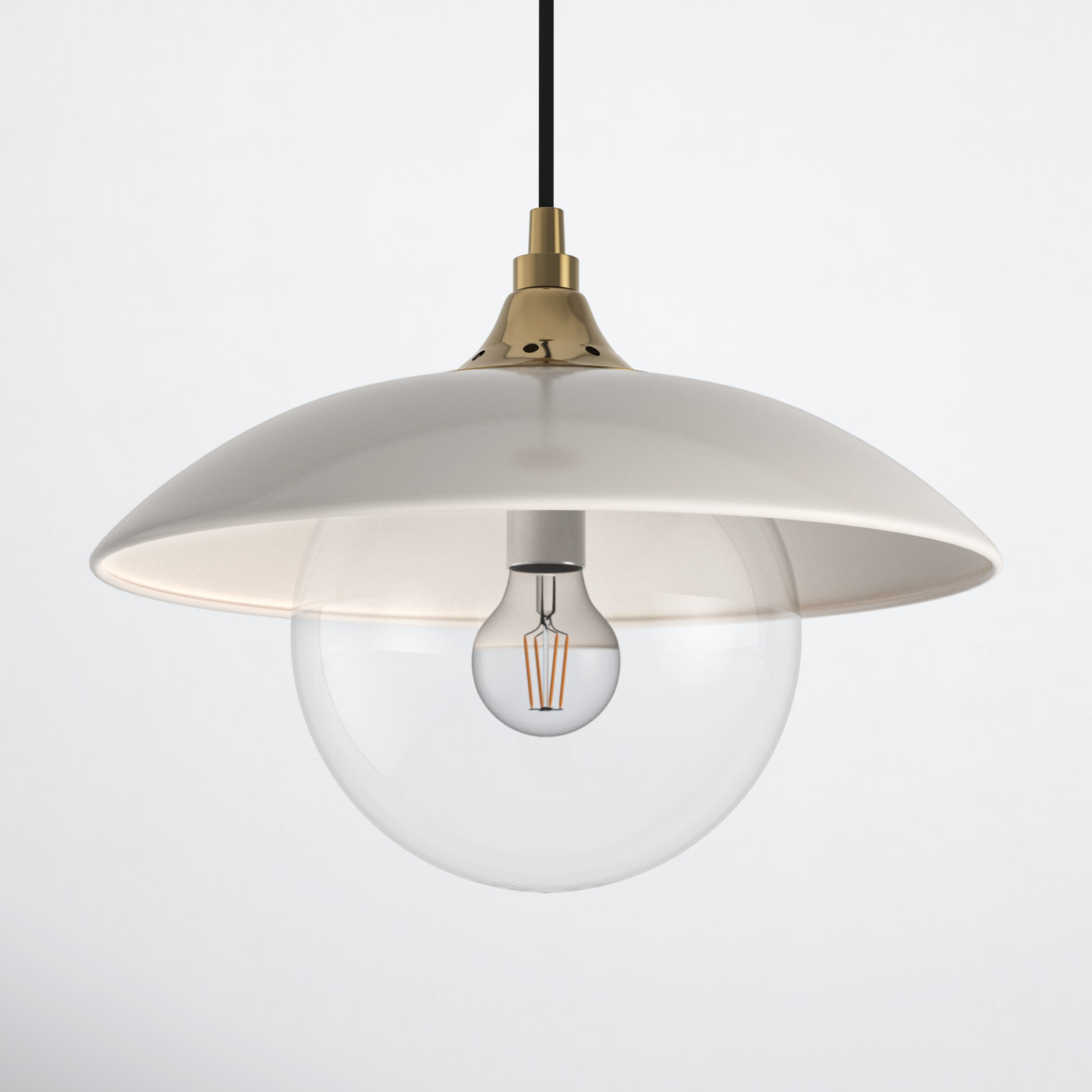 Morine Single Light Glass Pendant, Pearled White/Brass, Clear