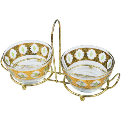 Ensemble de 3 bols en verre à motif doré Mid Mid Century avec panier - 3 pièces