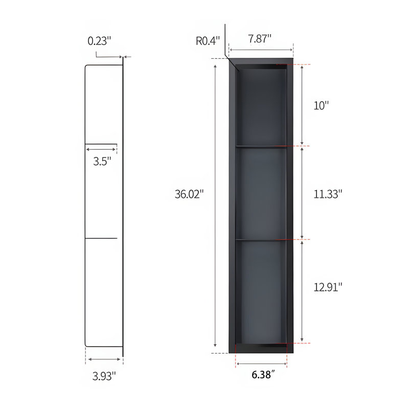 36" Triple Shower Niche 18 Gauge Rectangular Recessed Shower Shelf