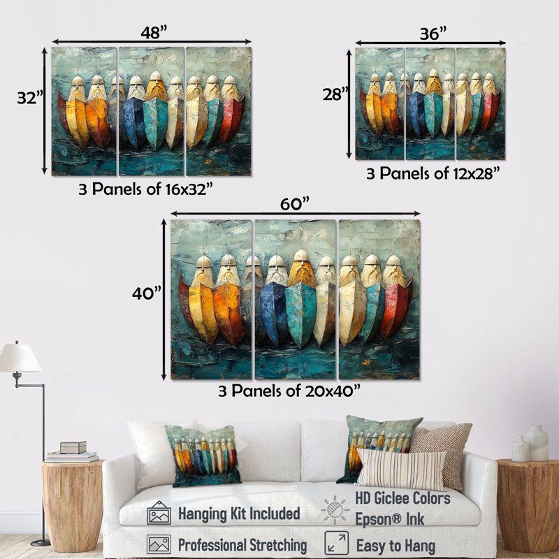 Vikings Shield Wall Stronghold IV - Vikings Art Wall Art, ensemble d'impression, H 28 po x l 36 po x P 1 po, Toile tendue