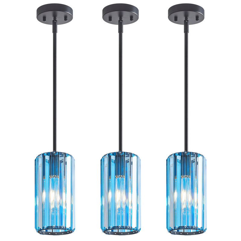Llinos - Luminaire suspendu pour îlot de cuisine pour salle à manger et couloir, Bleu clair, Noir, 3