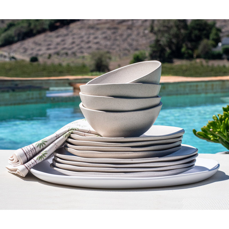Marnie Polypropylene Plastic Dinnerware - Set of 12, Cream