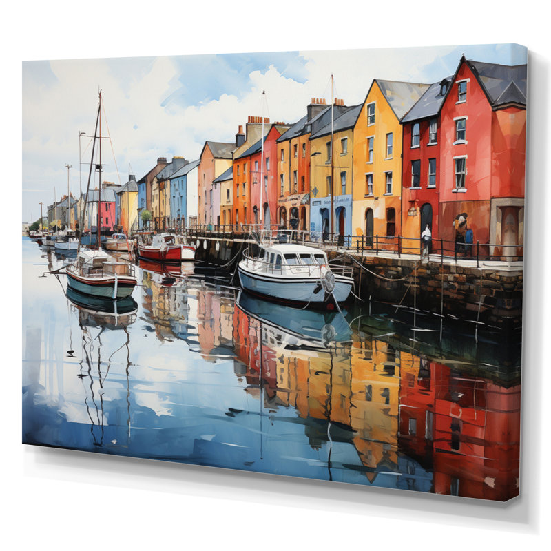 Impression sur toile «Ireland Harbor Reflectionsan II» - Irlande, Toile tendue, H 12 po x l 20 po x P 1 po