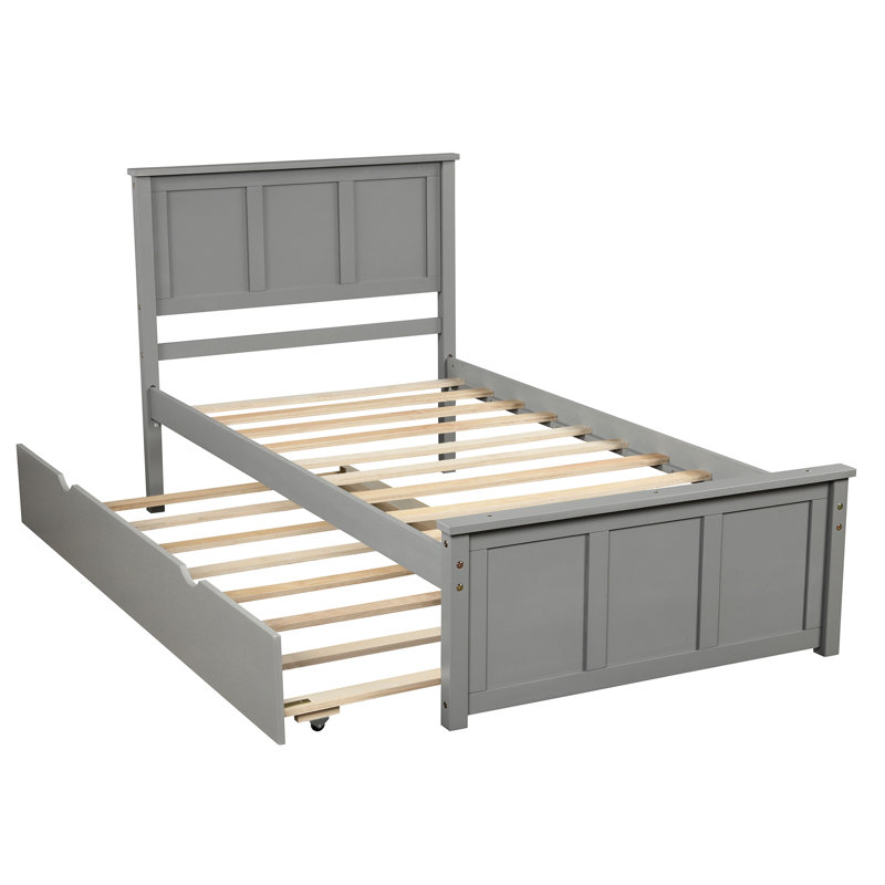 Lit plateforme simple avec lit gigogne mobile gris - construction durable et bois massif, Gris