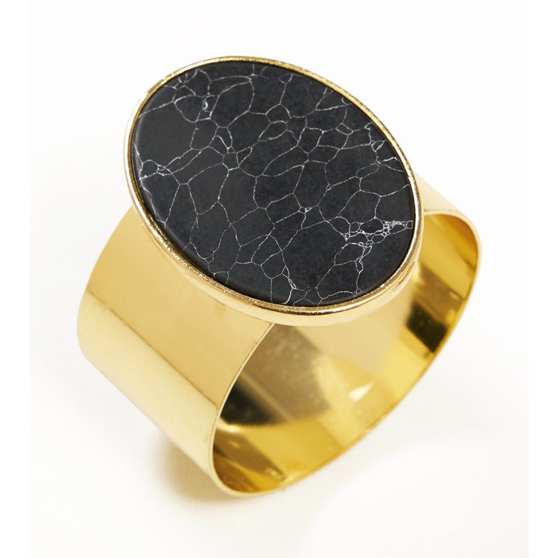 Rond de serviette médaillon en marbre, Noir