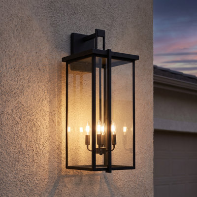 30" H Large Outdoor Wall Sconce Modern Matte Black Porch Lantern with Clear Glass
