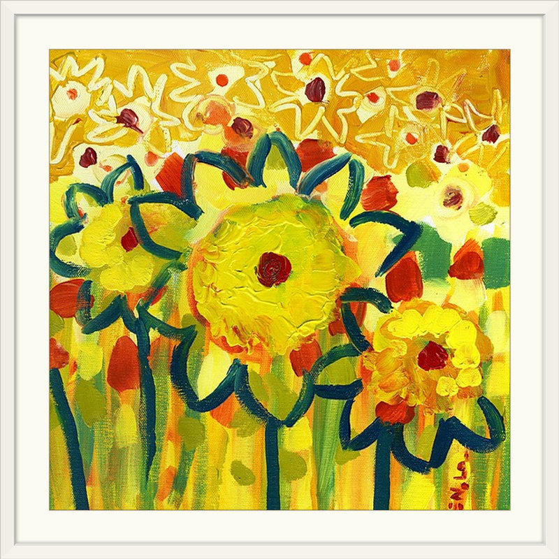 Nolani parmi les tournesols no 1 - reproduction, H 32 po x l 32 po x P 1 po, Cadre blanc