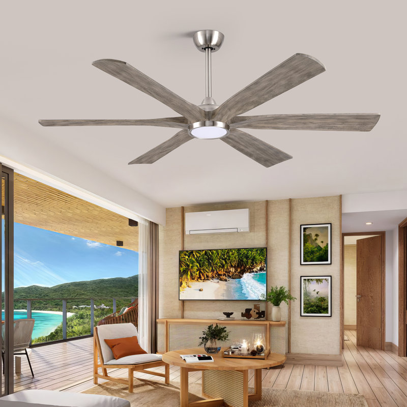 6-blade Modern Solid Wood Ceiling Fan With Light And Remote, High Cfm Large Airflow Ceiling Fan, Quiet Reversible Dc Motor, Indoor Outdoor Fan For Porch Gazebo Living Room Kitchen Garage