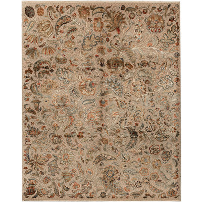 Tapis ivoire / brun noué à la main de haute qualité