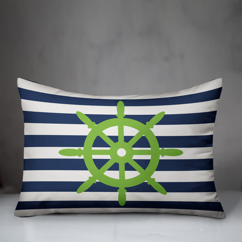  Coussin extérieur Nautical Ships Wheel, Pas de bourre, Vert / bleu marine / blanc