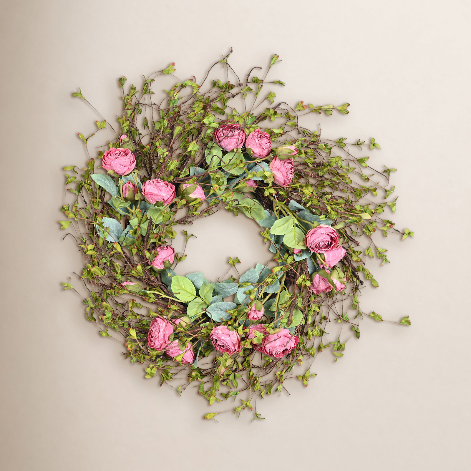 24" Handcrafted Twig No Holiday Wreath, Red