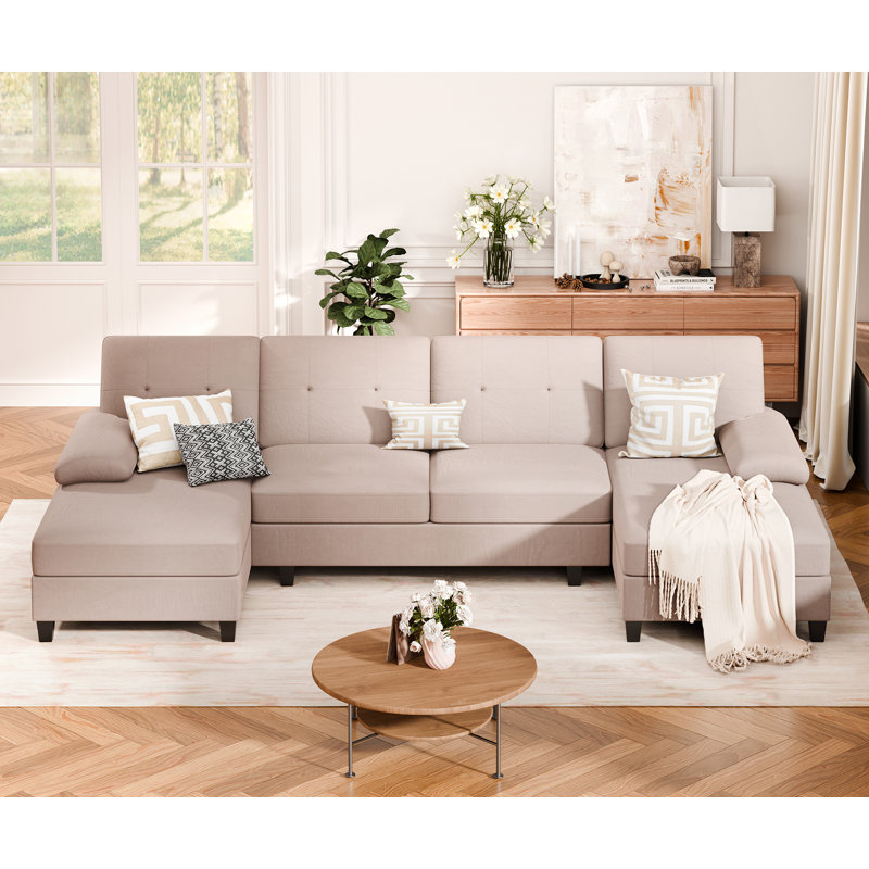 3-Piece Upholstered Sectional for Living Room, Light Brown