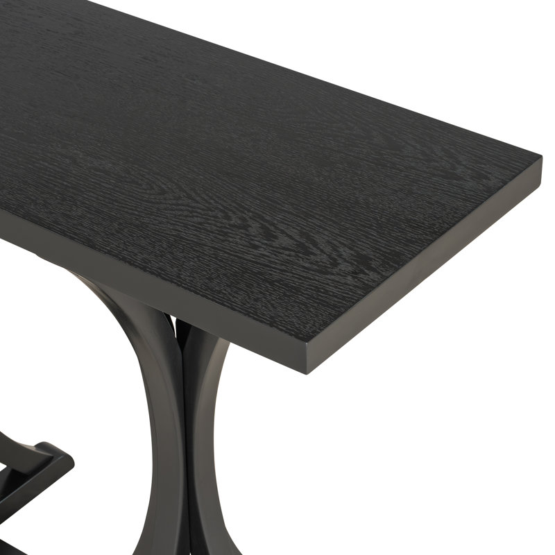 59.8" Wooden Console Table With Rubberwood Legs, Suitable For Living Room, Entryway, And Dining Room, Black