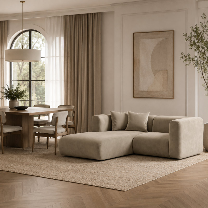 3 Seater Velvet Sofa & Chaise, 70" H x 227" W x 179" D