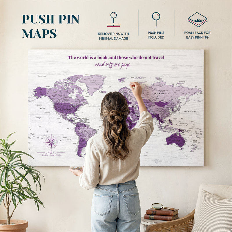 World's A Book I Push Pin World Amrico, H 24 po x l 36 po