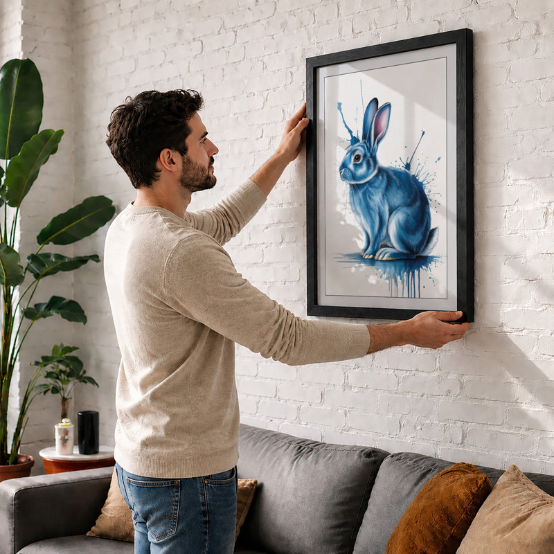 Dreaming Rabbit Boho - Framed Print, A1 - 84.1 x 59.4 cm, Black
