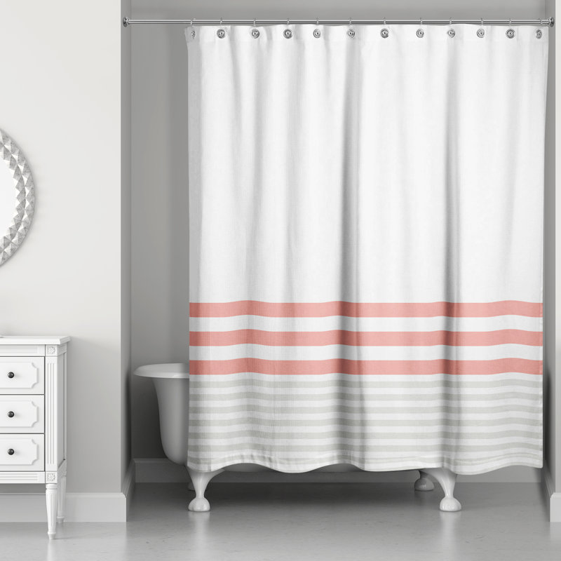 Rideau de douche simple à rayures Maurine, Corail / Gris