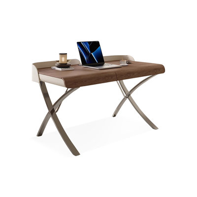 Bureau rectangulaire en noyer massif + bois manufacturé avec 2 tiroirs