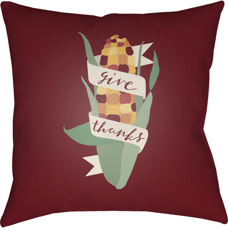 Give Thanks Indoor/Outdoor Throw Pillow, 18" H x 18" W x 4" D, Red/Green/White/Yellow