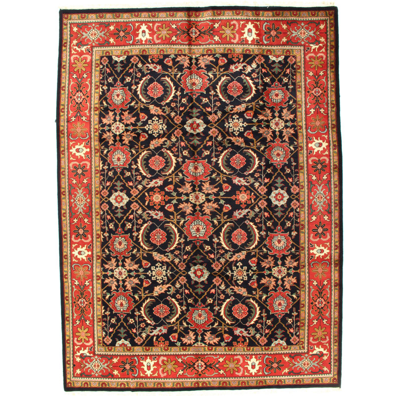 Tapis noir / rouille noué à la main de conception unique 8 pi 9 po x 12 pi