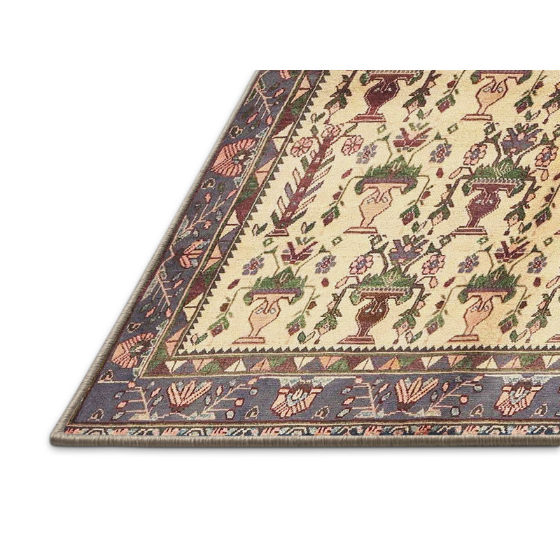 Tapis beige/noir traditionnel Lostant, Rectangle 4 pi x 6 pi
