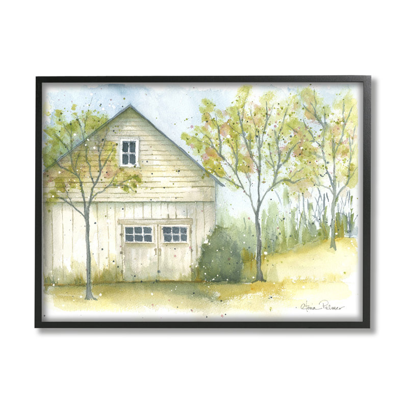 Aquarelle «maison de campagne» par Gloria Palmer, H 11 po x l 14 po x P 1,5 po, Giclée encadrée noir minuit